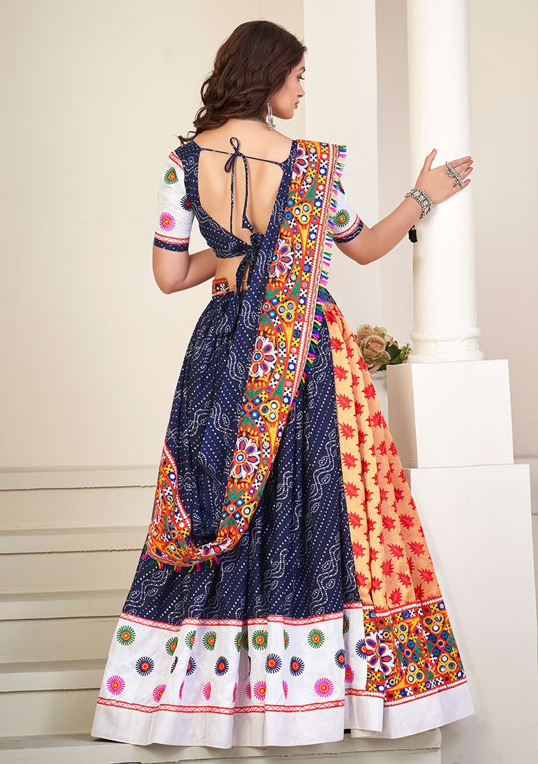 Blue Embroidered Mono Silk Blend Chaniya Choli Set For Navratri And Garba - Indya