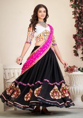 Black Embroidered Mono Silk Lehenga Set With Dupatta