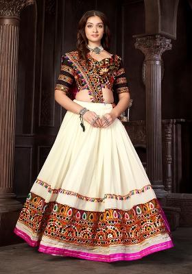 White Embroidered Mono Silk Lehenga Set With Dupatta