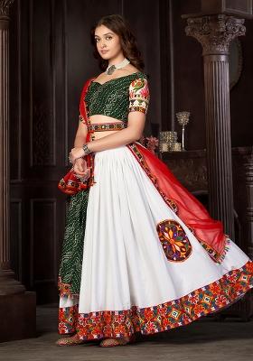 White Embroidered Mono Silk Lehenga Set With Dupatta