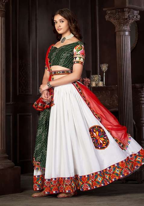 White Embroidered Mono Silk Blend Chaniya Choli Set For Navratri And Garba for Diwali | Wedding & Festive Wear