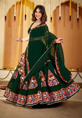 Green Embroidered Georgette Lehenga Set With Dupatta