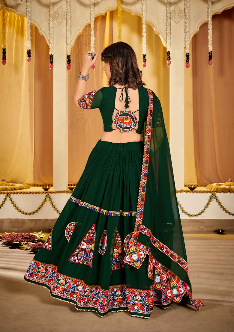 Green Embroidered Georgette Lehenga Set With Dupatta