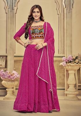 Pink Jacquard Georgette Lehenga Set With Dupatta