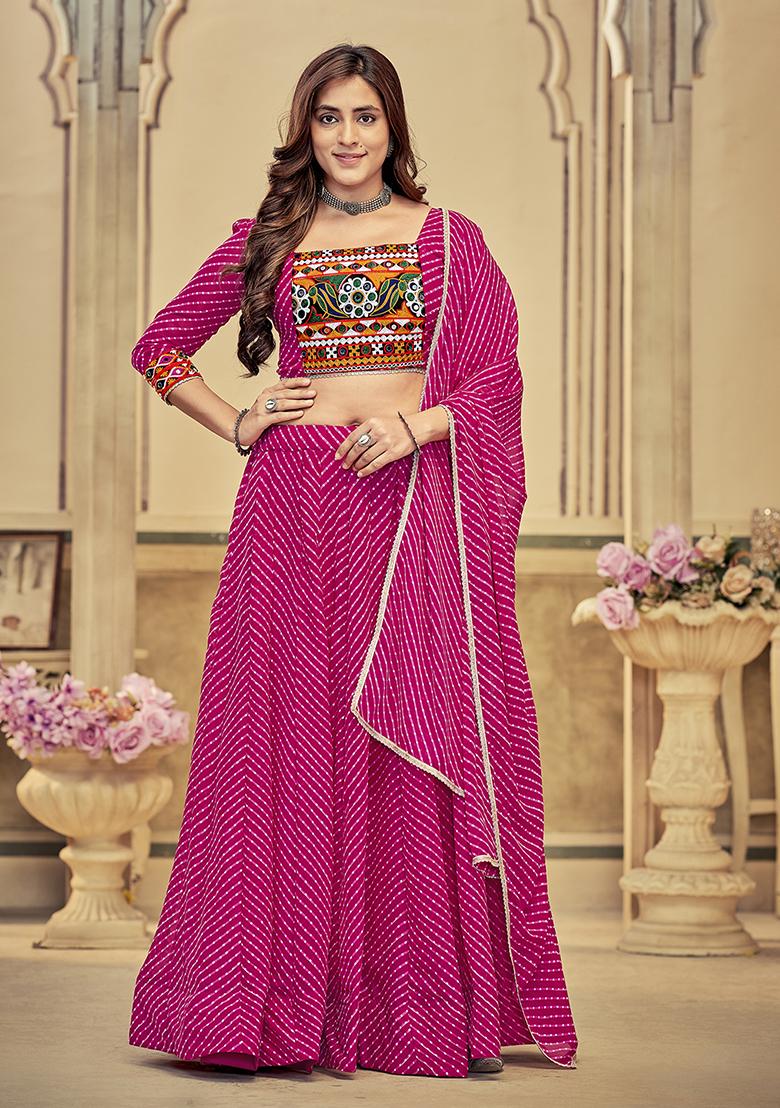 Pink Jacquard Georgette Lehenga Set With Dupatta
