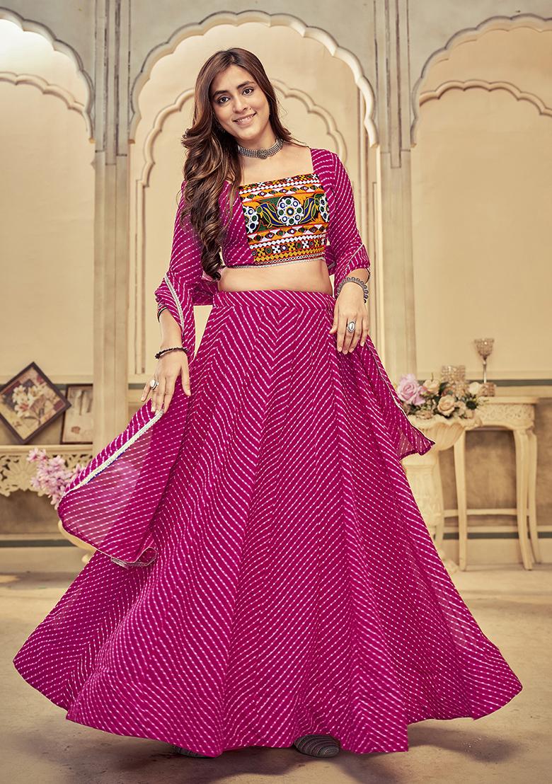Pink Jacquard Georgette Lehenga Set With Dupatta