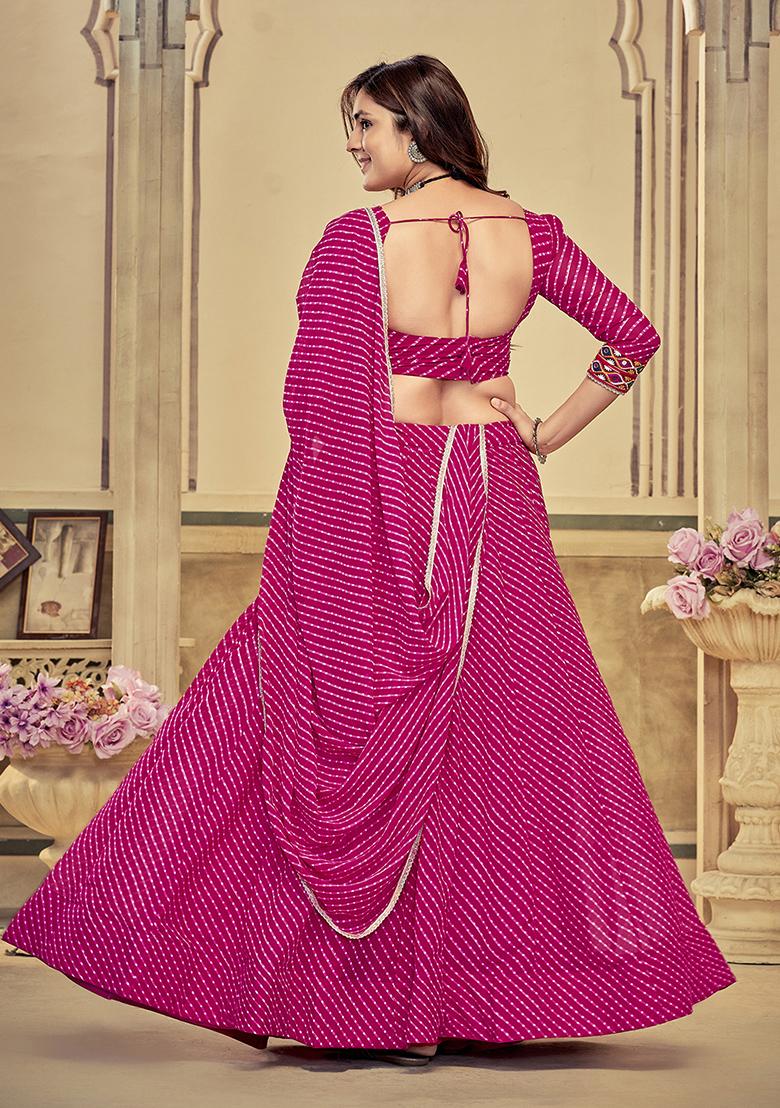 Pink Jacquard Georgette Lehenga Set With Dupatta