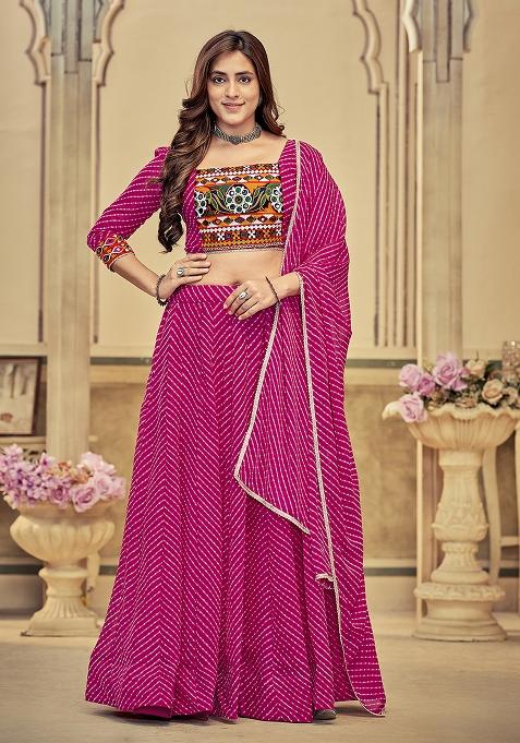 Pink Jacquard Georgette Lehenga Set With Dupatta