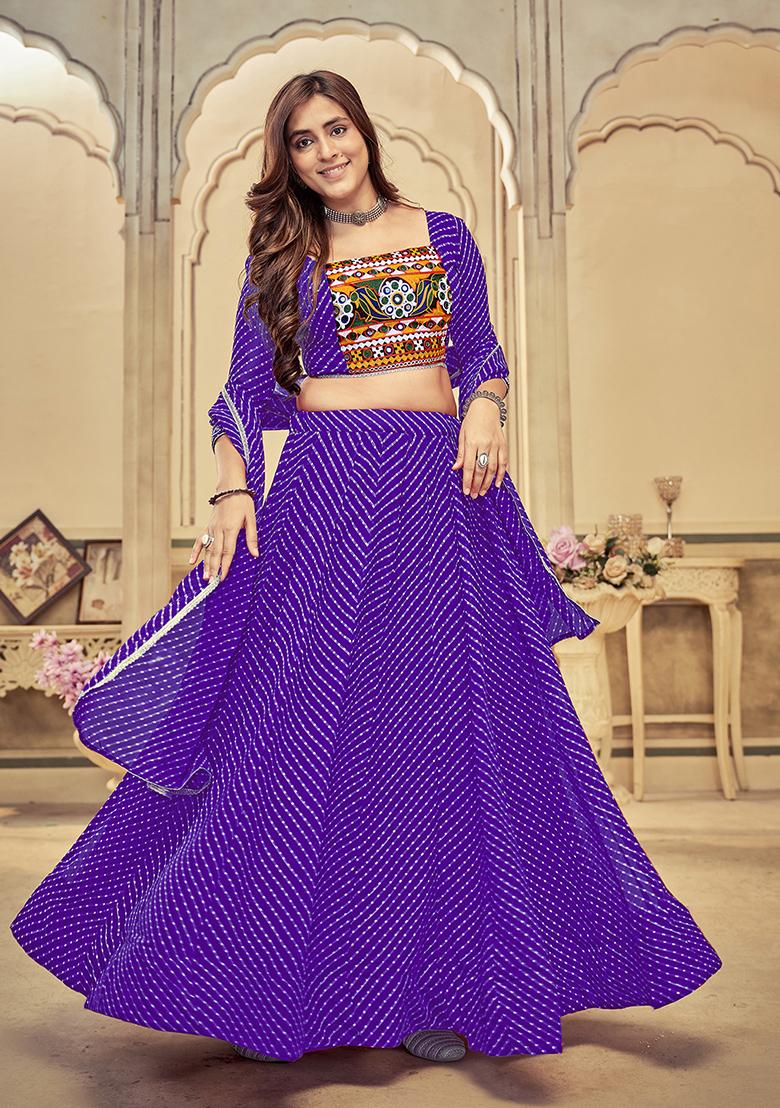 Purple Jacquard Georgette Lehenga Set With Dupatta