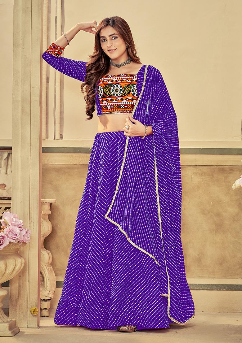 Purple Jacquard Georgette Lehenga Set With Dupatta