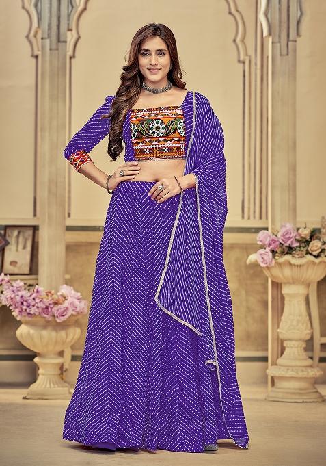 Purple Jacquard Georgette Lehenga Set With Dupatta