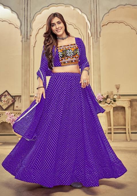 Purple Jacquard Georgette Lehenga Set With Dupatta