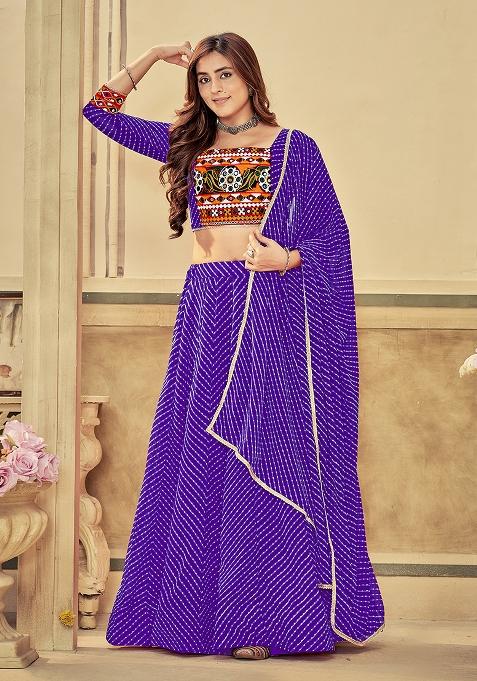 Purple Jacquard Georgette Lehenga Set With Dupatta