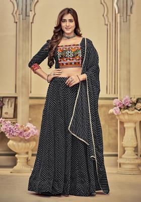 Black Solid Georgette Lehenga Set With Dupatta