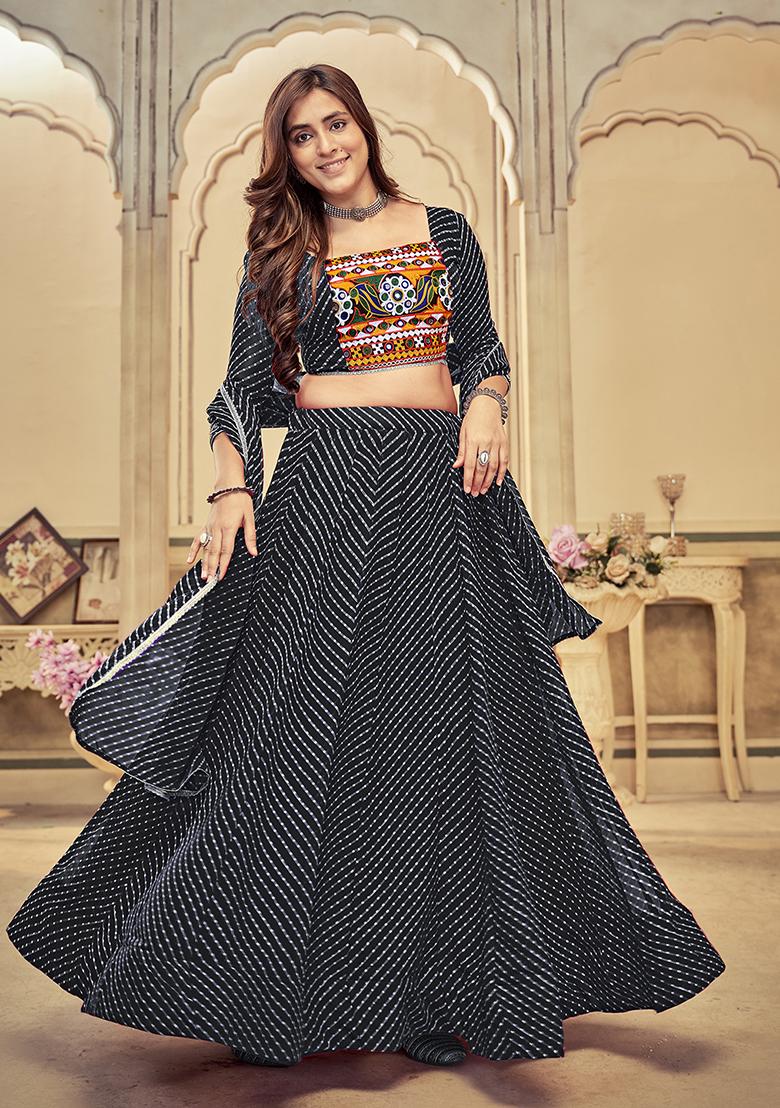 Black Solid Georgette Lehenga Set With Dupatta