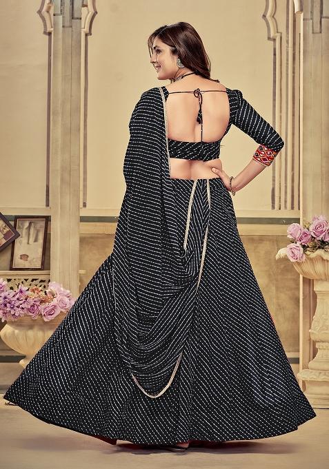 Black Solid Georgette Lehenga Set With Dupatta