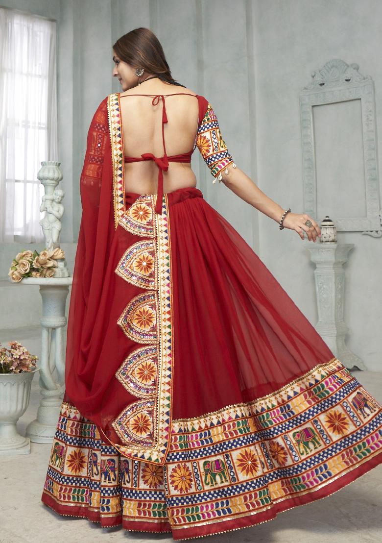 Maroon Embroidered Georgette Lehenga Set With Dupatta