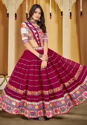 Pink Embroidered Mono Silk Lehenga Set With Dupatta