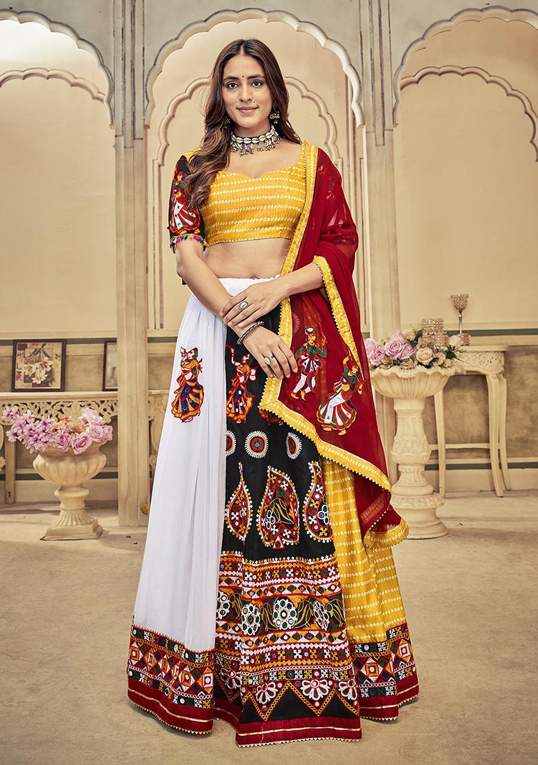 Yellow Embroidered Cotton Silk Lehenga Set With Dupatta