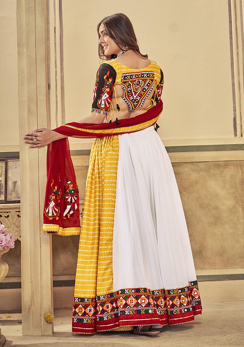 Yellow Embroidered Cotton Silk Lehenga Set With Dupatta