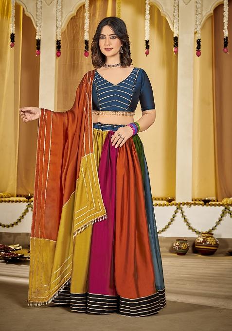 Multi Embroidered Rangoli Silk Lehenga Set With Dupatta
