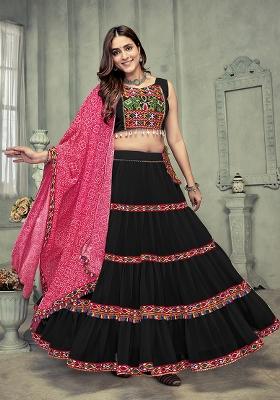Pink Embroidered Georgette Lehenga Set With Dupatta