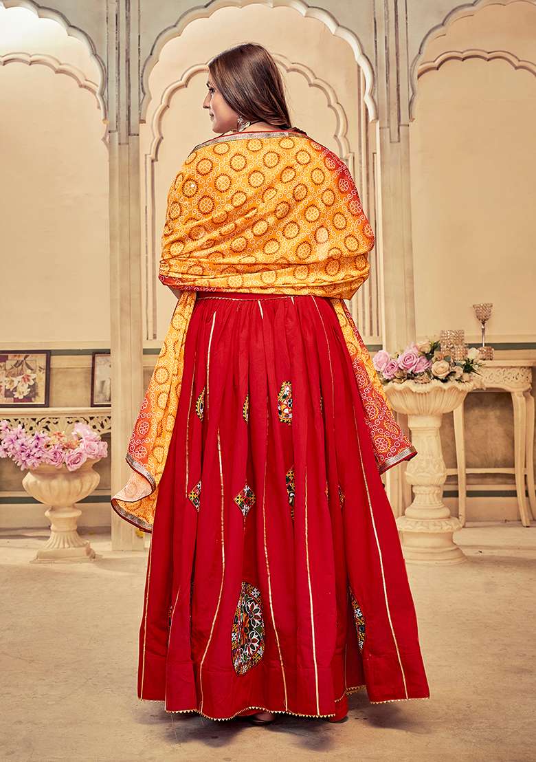 Maroon Embroidered Cotton Silk Blend Chaniya Choli Set For Navratri And Garba for Diwali and Festive Wear - Indya