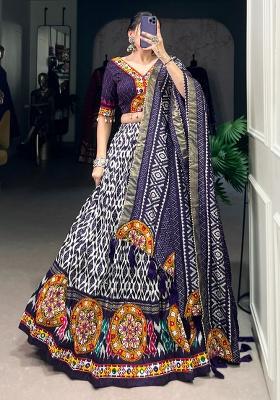 Blue Gamthi Work Cotton Lehenga Set With Dupatta