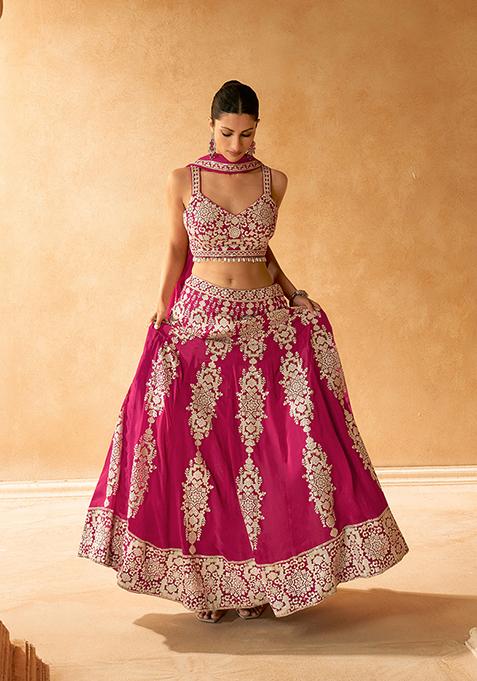 Pink Digital Print Georgette Lehenga Set