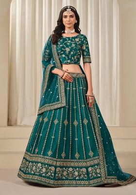 Brown Embroidered Silk Lehenga Set With Dupatta