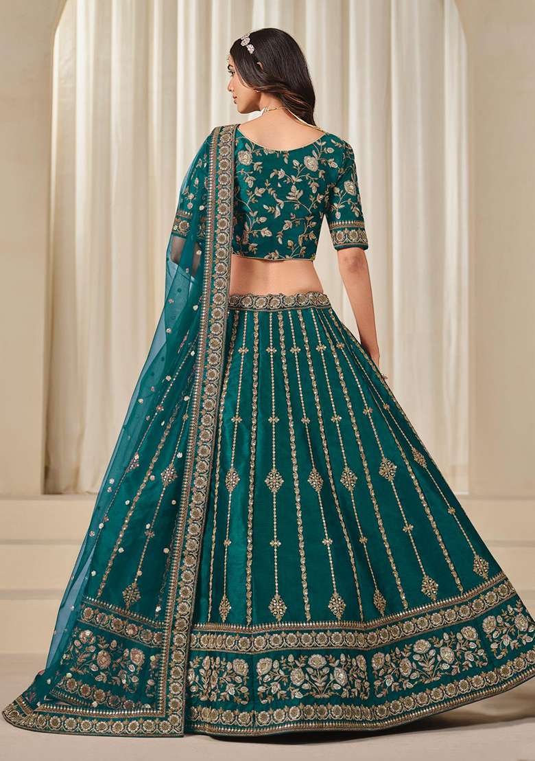 Brown Embroidered Silk Blend Lehenga Set With Dupatta - Indya
