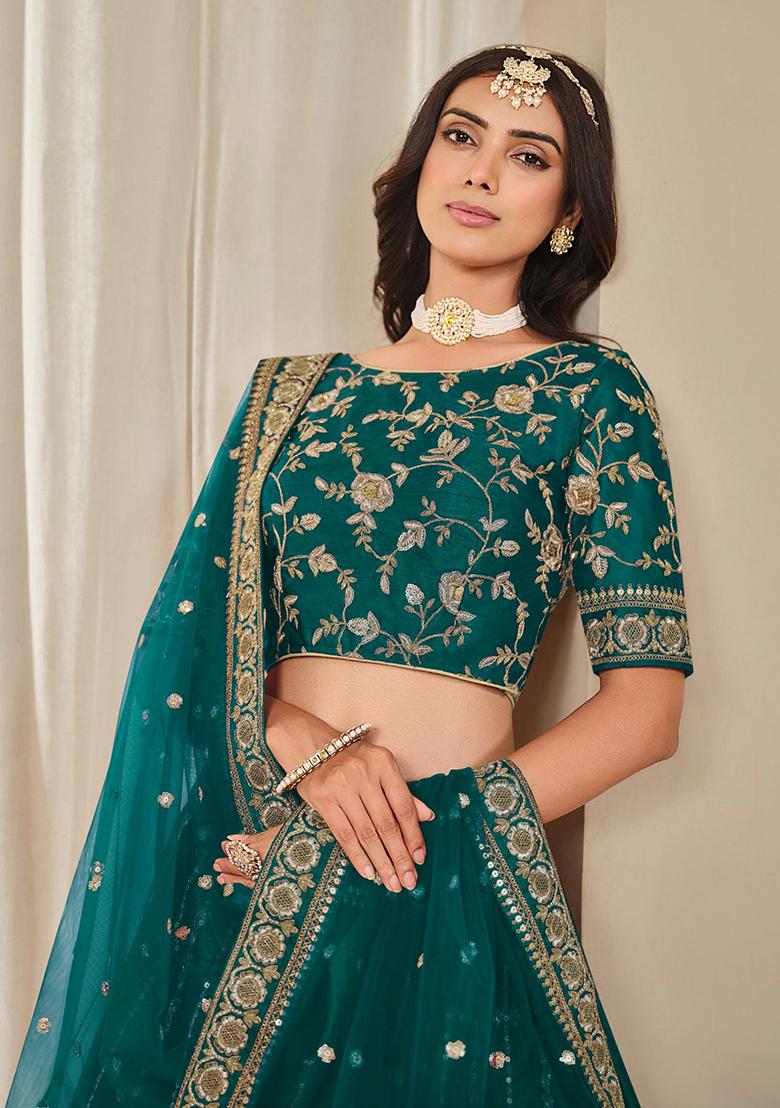 Brown Embroidered Silk Lehenga Set With Dupatta - Indya