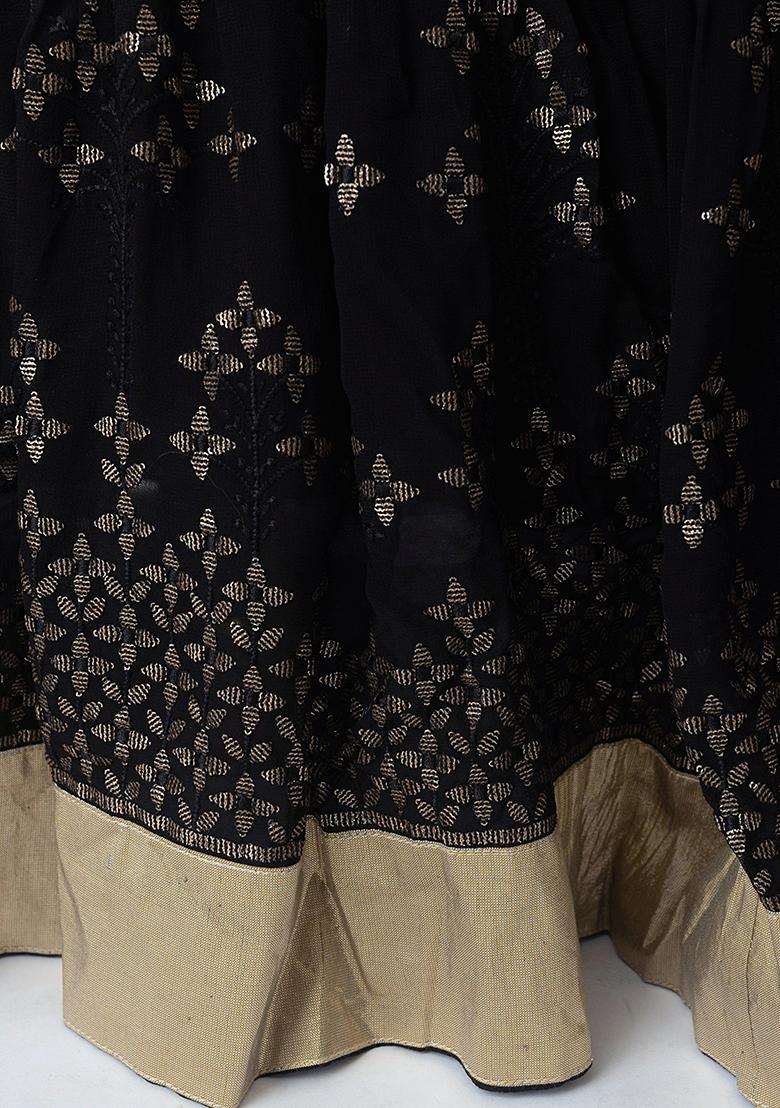 Black Embroidered Georgette Lehenga Set With Dupatta