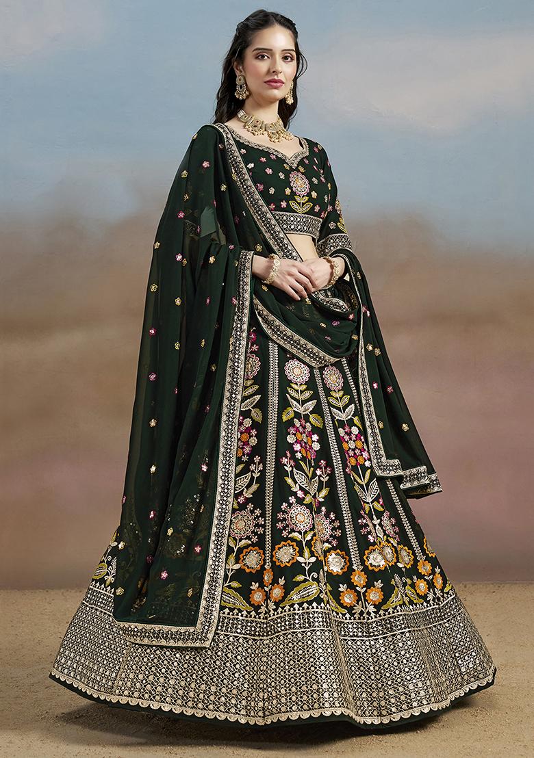 Green Georgette Sequin Work Lehenga Set