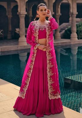 Pink Digital Print Chinon Silk Lehenga Set