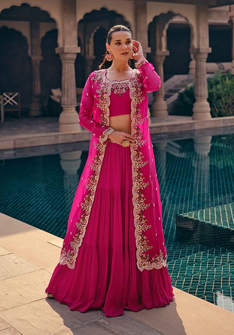Pink Digital Print Chinon Silk Lehenga Set
