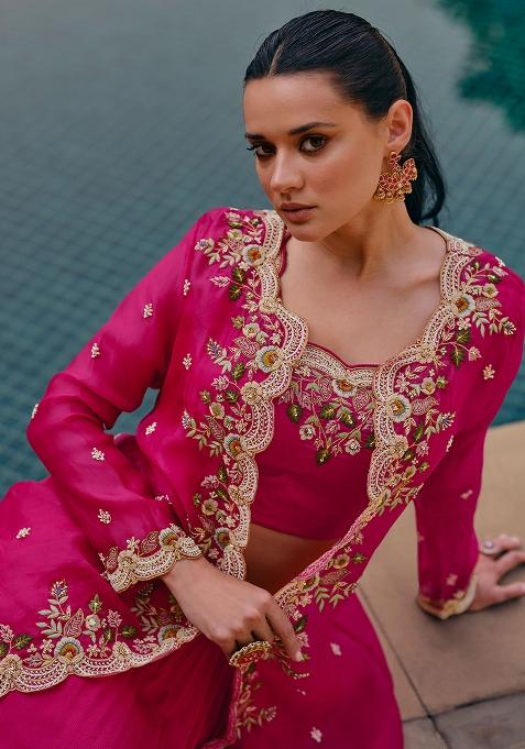 Pink Digital Print Chinon Silk Lehenga Set