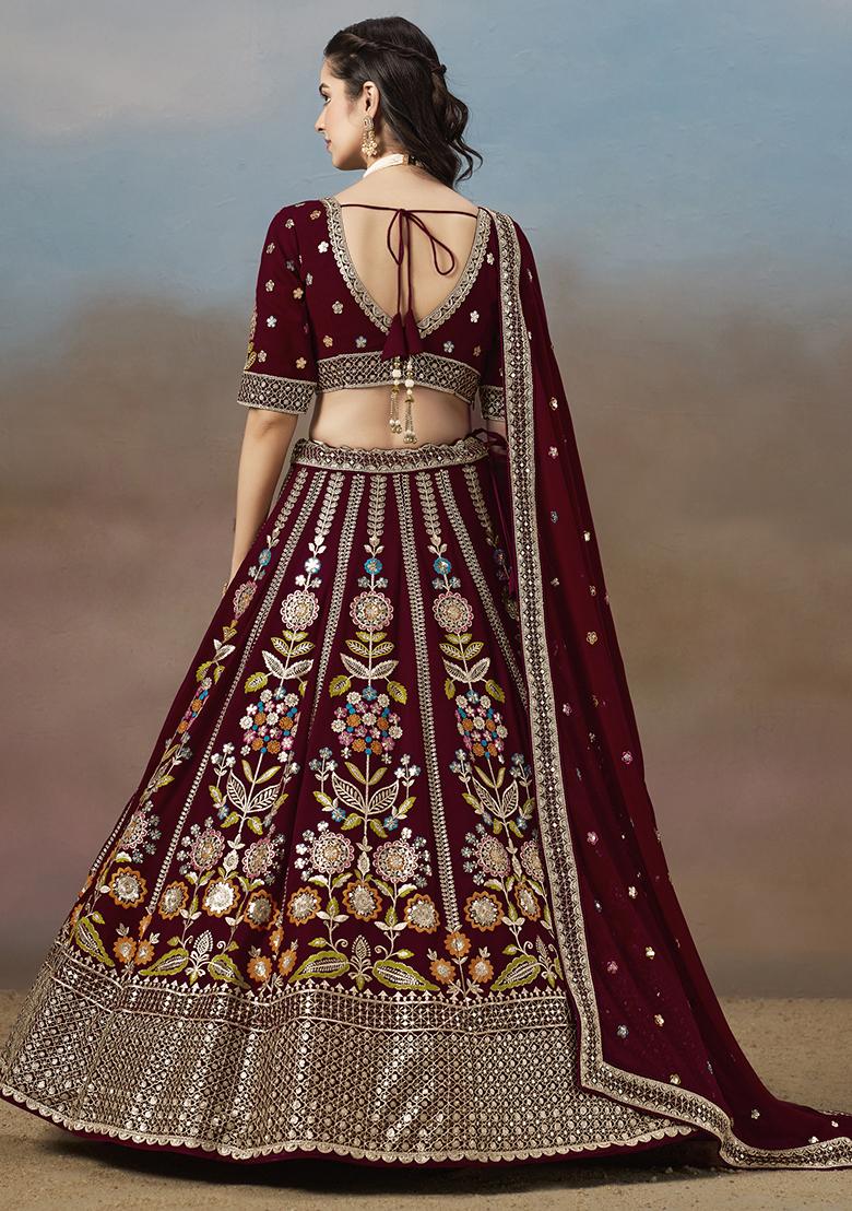 Maroon Georgette Sequin Work Lehenga Set