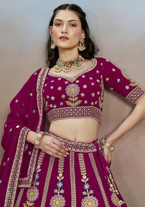 Pink Georgette Sequin Work Lehenga Set