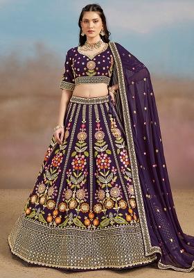 Purple Georgette Sequin Work Lehenga Set