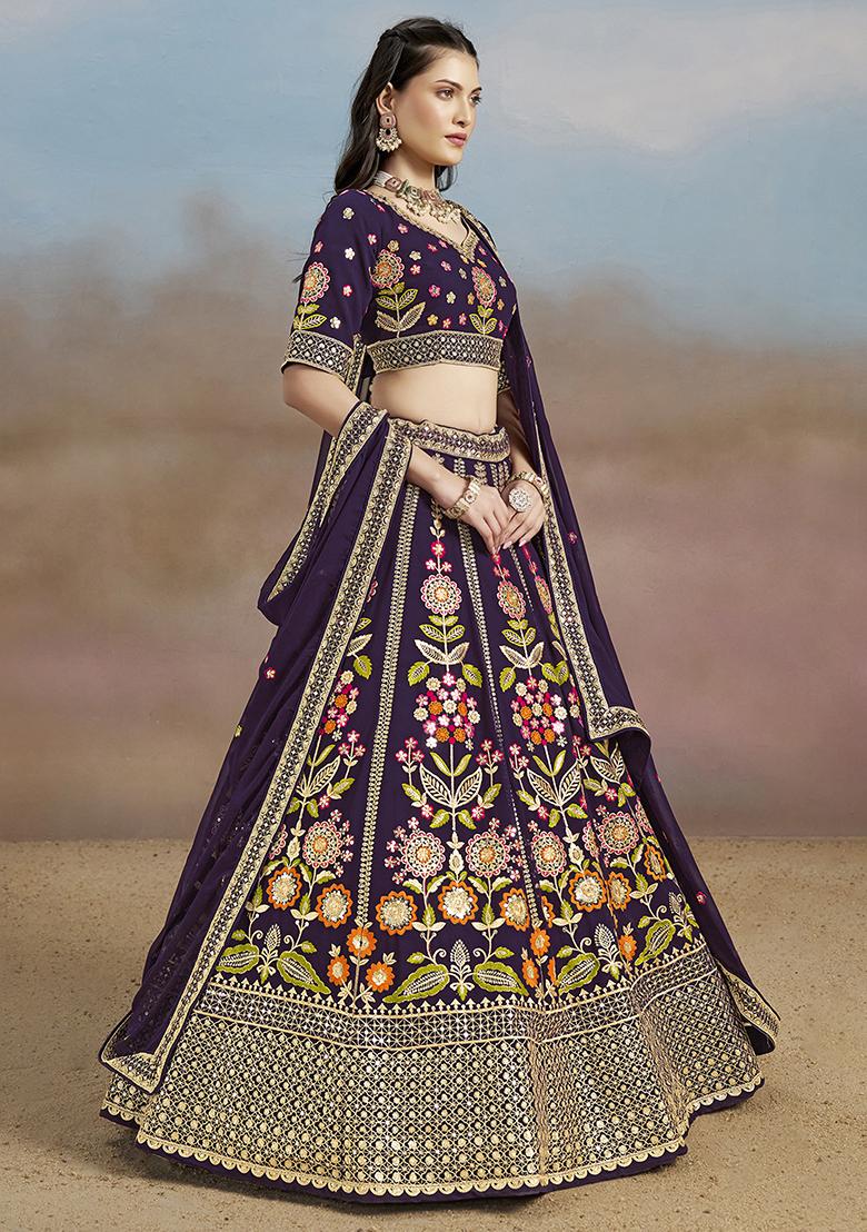 Purple Georgette Sequin Work Lehenga Set