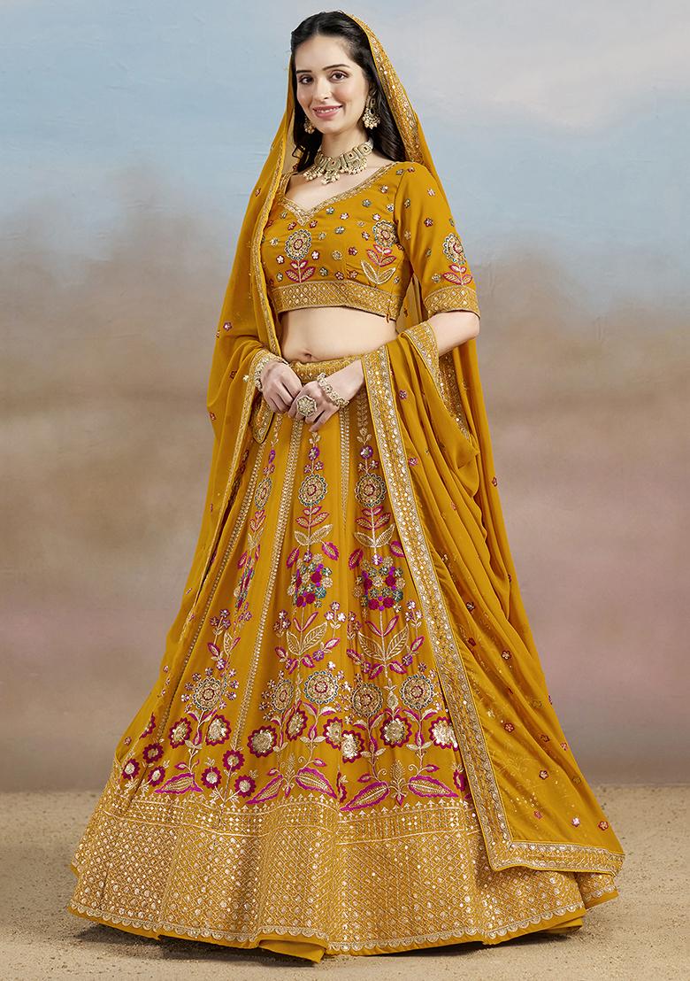 Yellow Georgette Sequin Work Lehenga Set