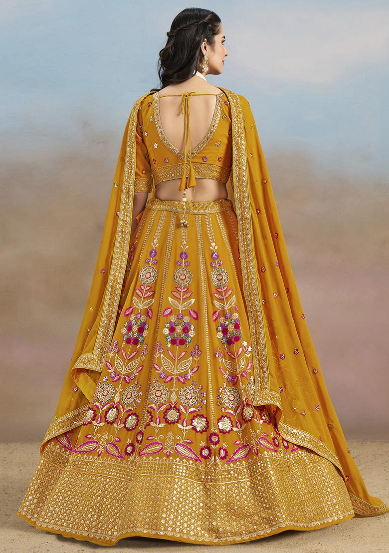 Yellow Georgette Sequin Work Lehenga Set