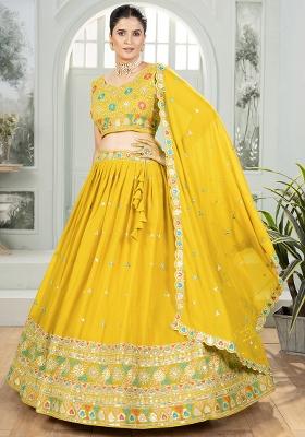 Mustard Yellow Embroidererd Georgette Lehenga Set With Dupatta
