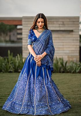 Blue cotton Printed Lehenga Set