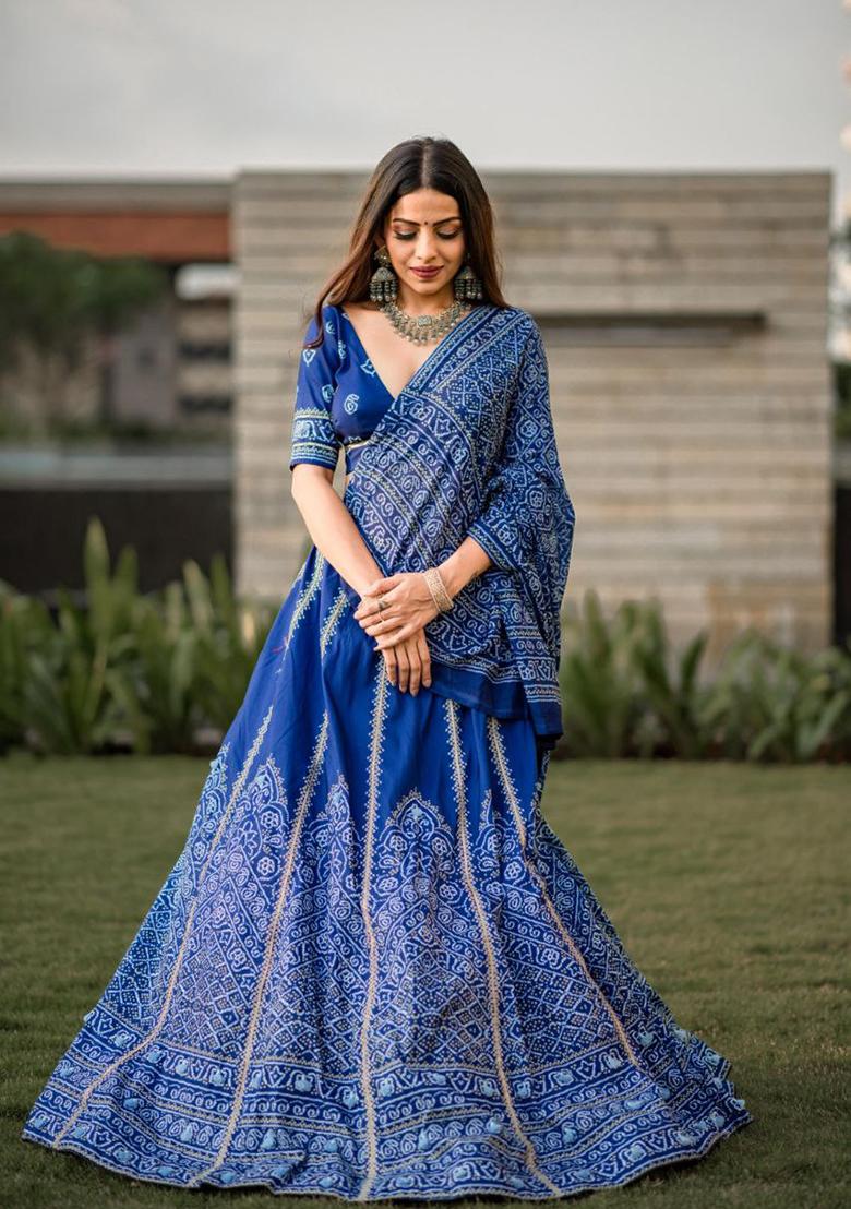 Blue cotton Printed Lehenga Set