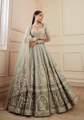 Pista Embroidered Georgette Lehenga Set With Dupatta