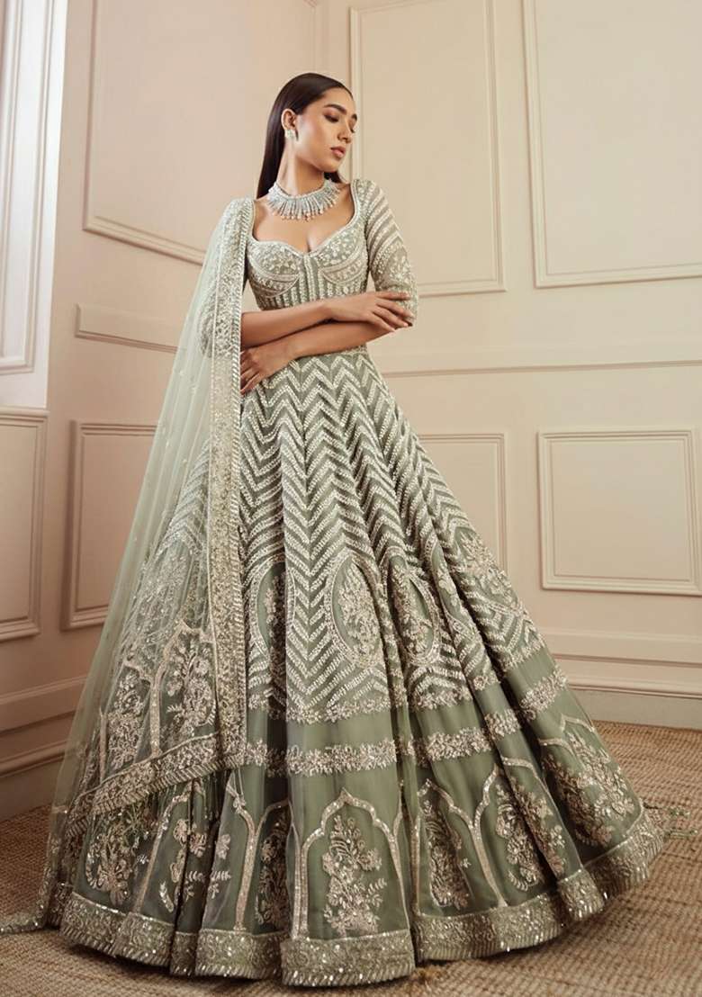 Pista With Dupatta Georgette Lehenga Set with Embroidered for Diwali | Wedding & Festive Wear - Indya