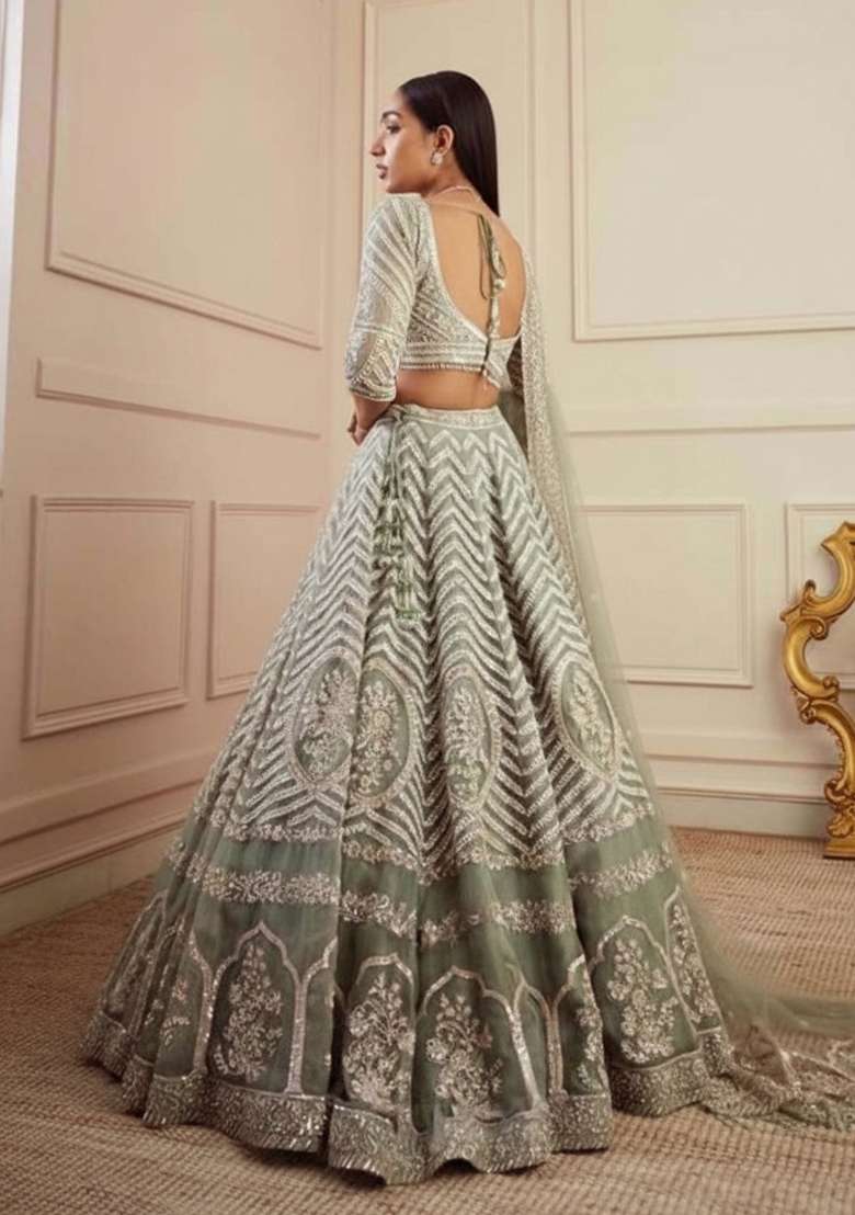 Pista With Dupatta Georgette Lehenga Set with Embroidered for Diwali | Wedding & Festive Wear - Indya