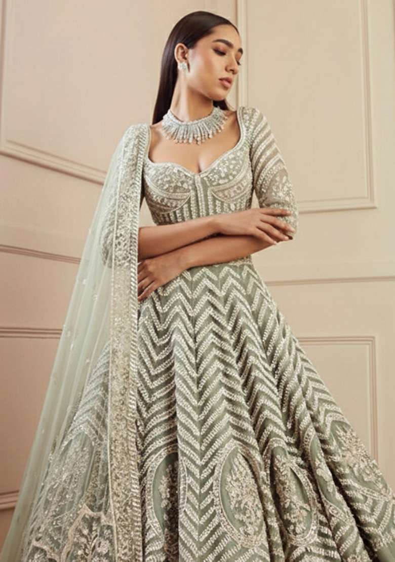 Pista With Dupatta Georgette Lehenga Set with Embroidered for Diwali | Wedding & Festive Wear - Indya